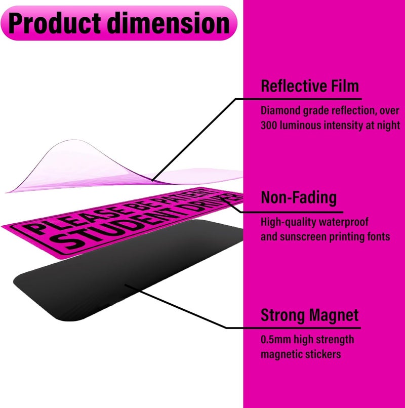 BFXM 4 PCS Student Driver Magnet for Car, New Driver Magnet for Car, Please Be Patient Funny Magnetic Student Driver,Reusable Movable Reflective Safety Warning Bumper Magnets - Image 3